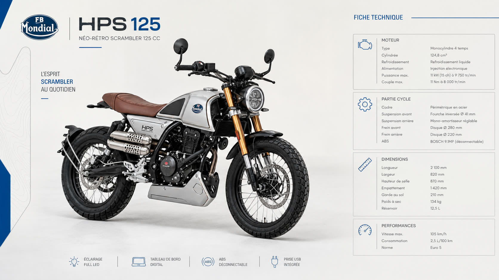 Moto FB Mondial HPS 125 fiche technique complète - francemoto.fr