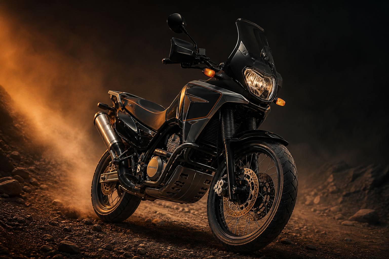 Honda Transalp trail routier sur chemin aventure V-twin classique