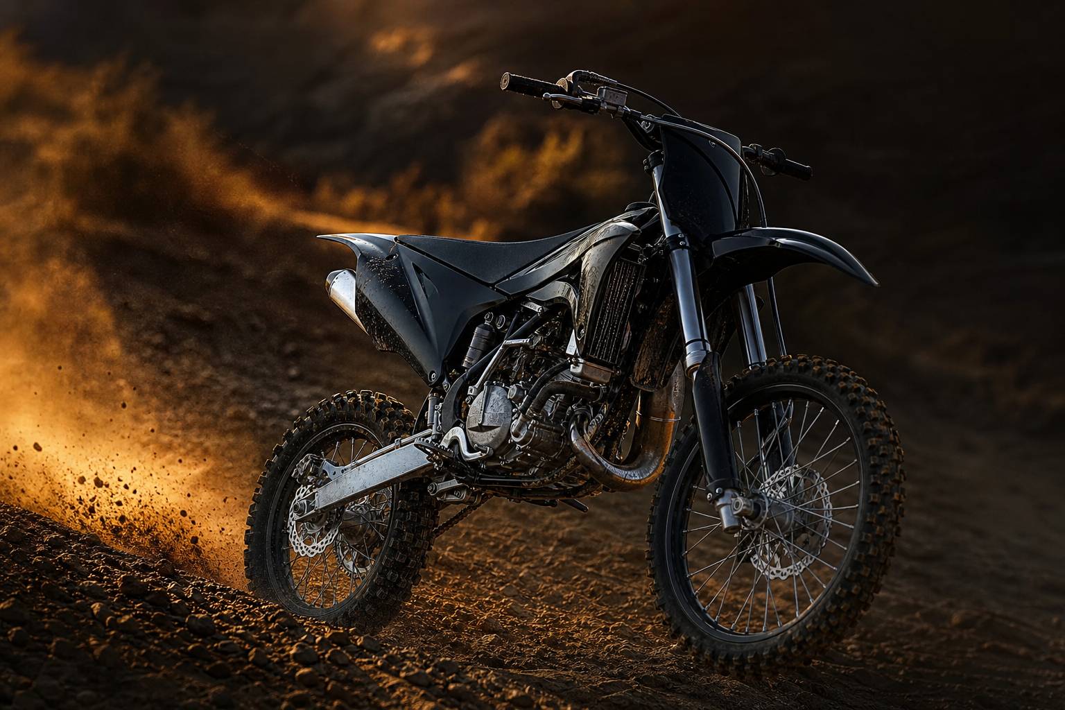 Kawasaki KX 85 en action soulevant la poussiere sur circuit de cross