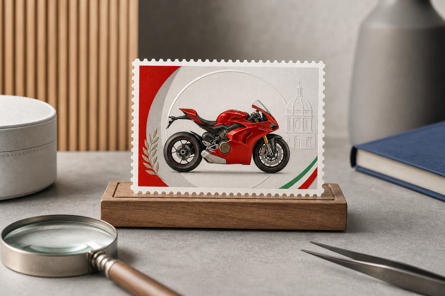 Timbre Ducati centenaire design et détail philatélique