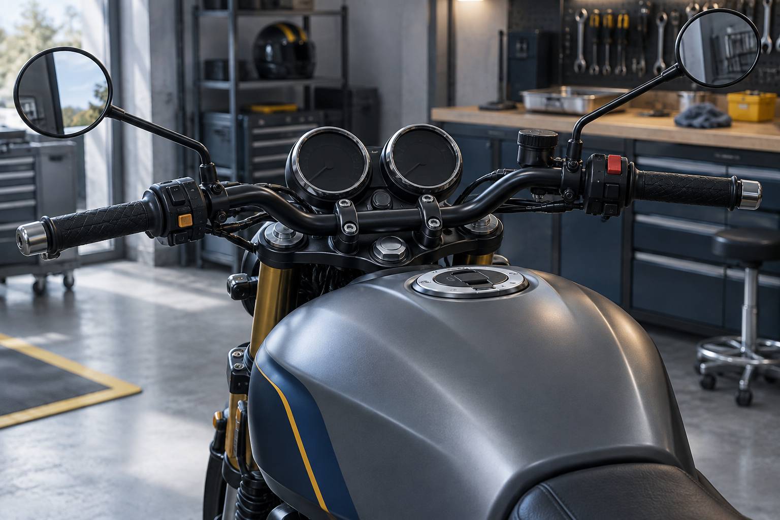 Reservoir et guidon d'un roadster generique avec compteurs eteints