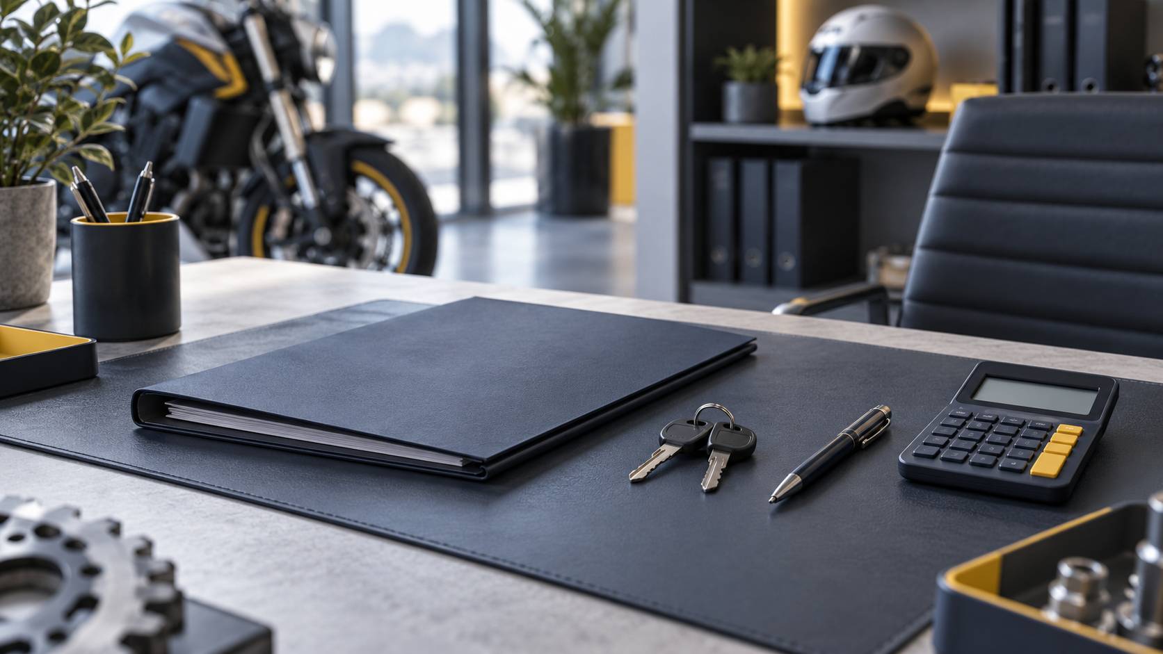 Dossier ferme et clefs de moto sur un bureau d'assurance